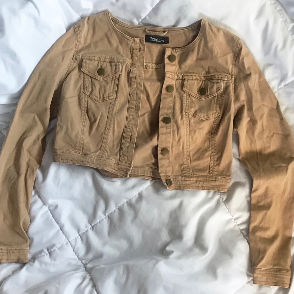 Cropped Khaki Jacket by Forever 21